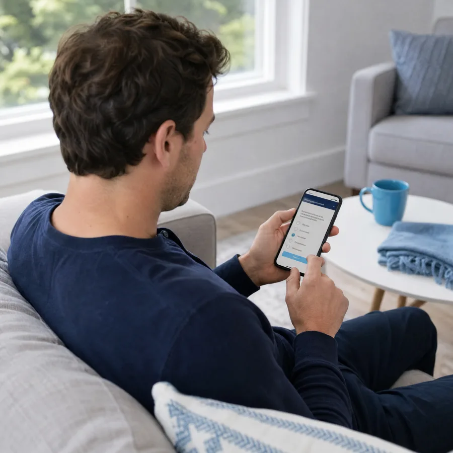 A man reviewing his medical intake on his phone