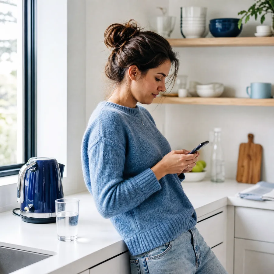 A woman messaging her care team from her phone
